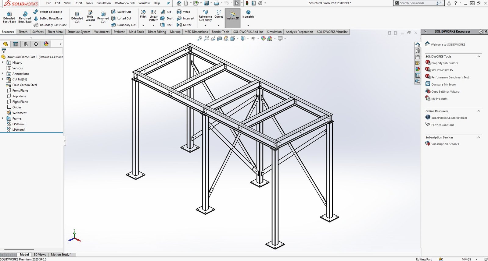 SOLIDWORKS 3D structural frame model